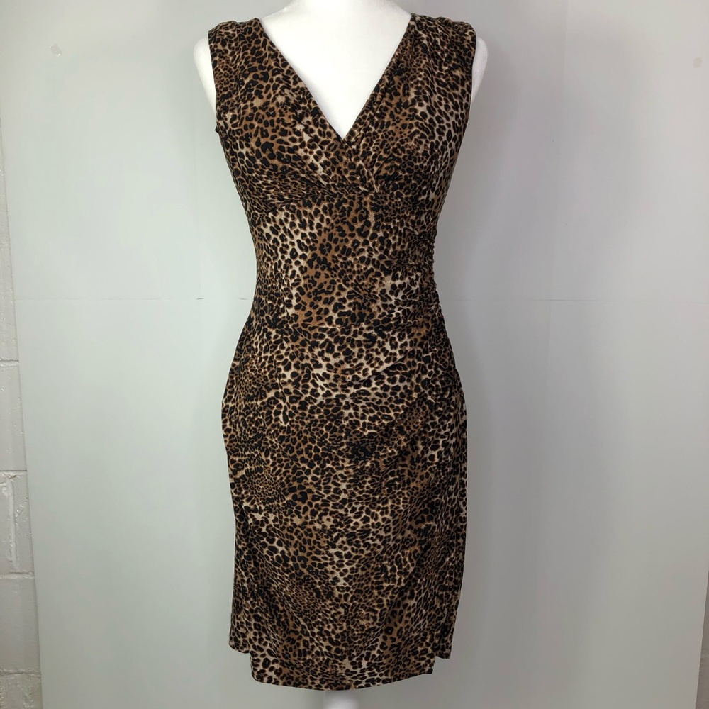 Vtg Ralph Lauren Cheetah Print wrap dress sheath